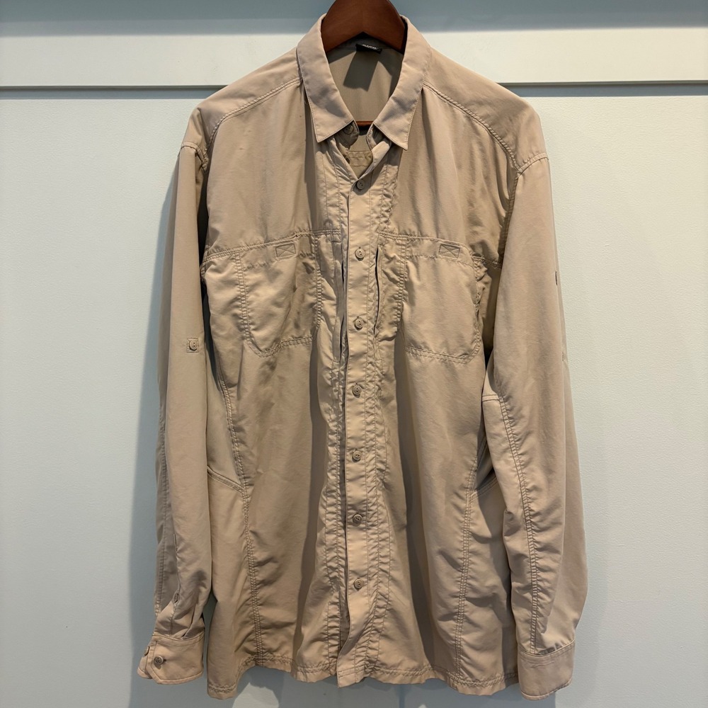 Kuhl Airspeed Shirt Men Large Tall Tan Long Sleeve Hiking Pockets Vented Hiking